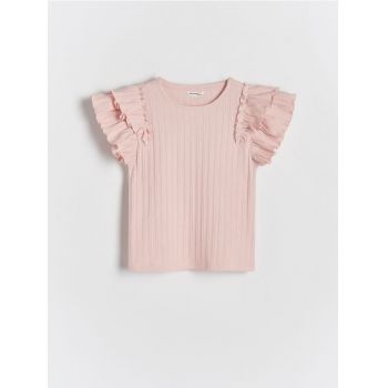 Reserved - Tricou cu volănașe la mâneci - roz-pudră