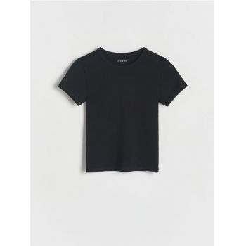 Reserved - Tricou de bumbac în dungi - negru ieftin