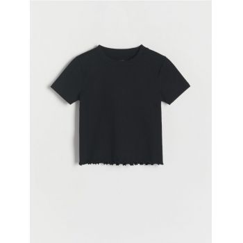 Reserved - Tricou scurt cu peplum - negru