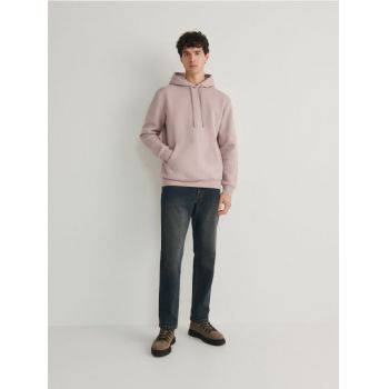 Reserved - Bluză monocromatică cu glugă - roz-pudră ieftin