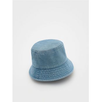 Reserved - Bucket hat din denim - Albastru metalizat