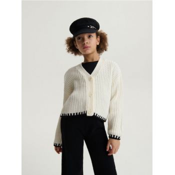 Reserved - Cardigan tricotat cu model decorativ - crem de firma original