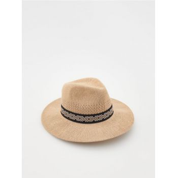 Reserved - Pălărie împletită, cu bandă - galben-pal