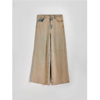 Reserved - Pantaloni din denim, cu aspect deteriorat - bej