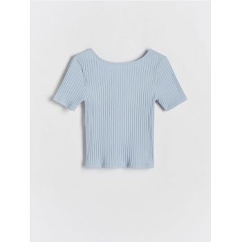 Reserved - Tricou din tricot striat - albastru-pal