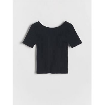 Reserved - Tricou din tricot striat - negru