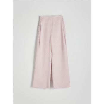 Reserved - Pantaloni din material majoritar in și adaos de viscoză - roz-pudră