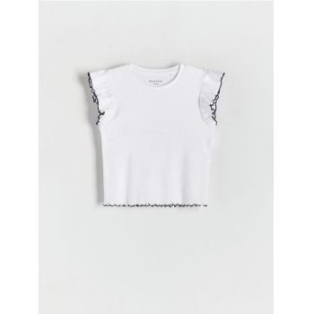 Reserved - Tricou din tricot striat - alb