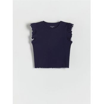 Reserved - Tricou din tricot striat - bleumarin
