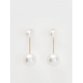 Reserved - Cercei rotunzi, cu perlă artificială - alb
