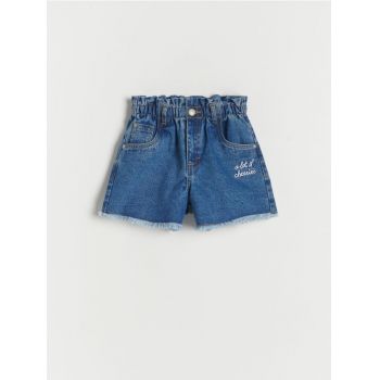 Reserved - Pantaloni scurți din denim, cu detalii brodate - albastru