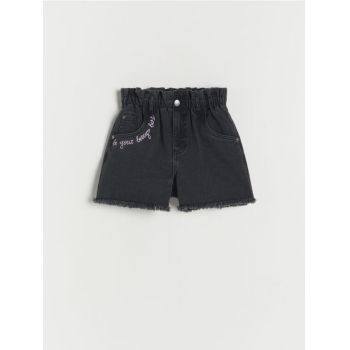 Reserved - Pantaloni scurți din denim, cu detalii brodate - negru