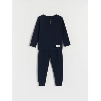 Reserved - Set pijama, cu conținut ridicat de bumbac și petic - Albastru metalizat de firma originala