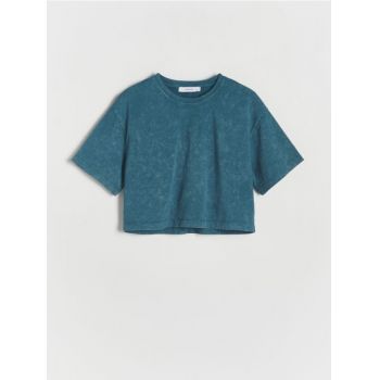 Reserved - Tricou cu efect de prespălare - albastru-verzui