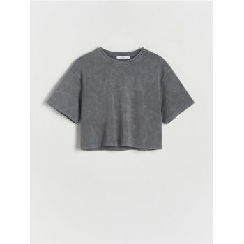 Reserved - Tricou cu efect de prespălare - gri-închis