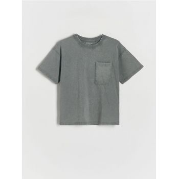 Reserved - Tricou cu efect de prespălare - gri-închis ieftin