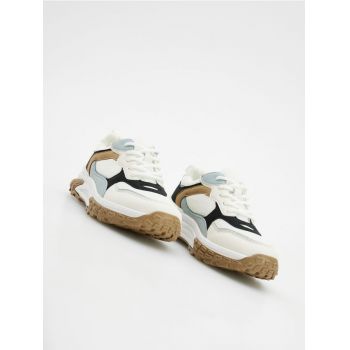 Reserved - Pantofi sport din materiale combinate - alb