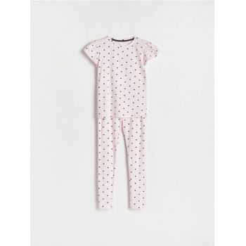 Reserved - Pijama din două piese, cu buline - roz-pastel