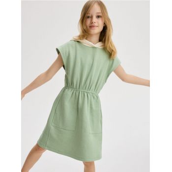 Reserved - Rochie tricotată cu glugă - verde-aprins