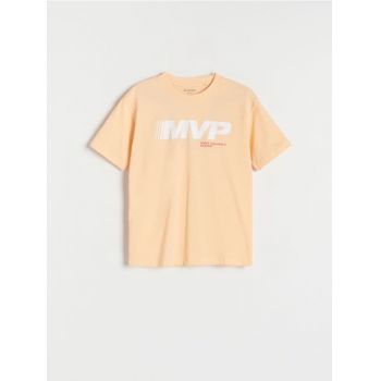 Reserved - Tricou din bumbac cu imprimeu - oranj-deschis