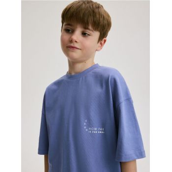 Reserved - Tricou oversized cu imprimeu în relief - albastru