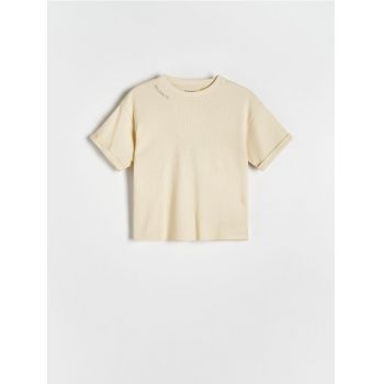 Reserved - Tricou oversized cu imprimeu în relief - galben-deschis