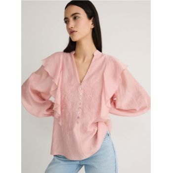 Reserved - Bluză cu broderie decorativă - roz ieftini