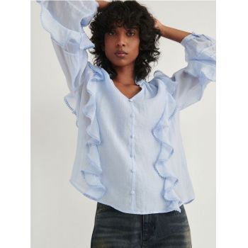 Reserved - Bluză cu volănașe - albastru-deschis