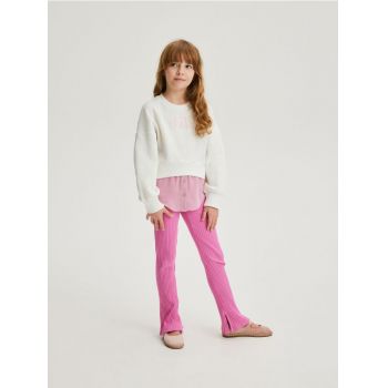 Reserved - Colanți din tricot striat - roz-fuchsia