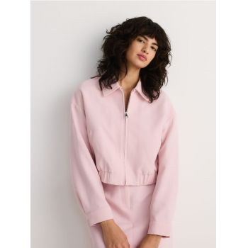 Reserved - Jachetă scurtă, cu guler - roz-pastel