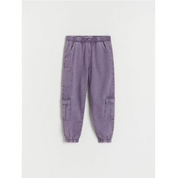 Reserved - Pantaloni cargo cu efect prespălat - violet-închis