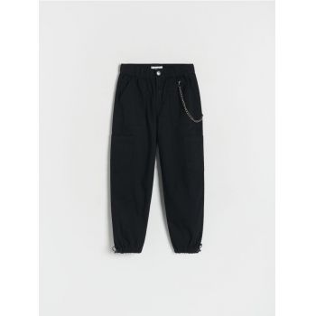 Reserved - Pantaloni cu lanț decorativ - negru