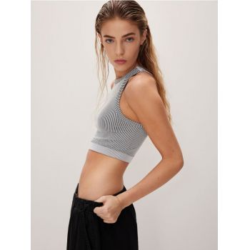 Reserved - Top scurt din tricot striat - multicolor ieftin