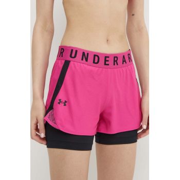 Under Armour pantaloni scurți de antrenament femei, culoarea roz, cu imprimeu, high waist ieftini