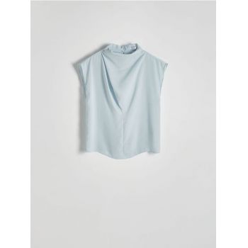 Reserved - Bluză cu drapaj - turcoaz-pal ieftini