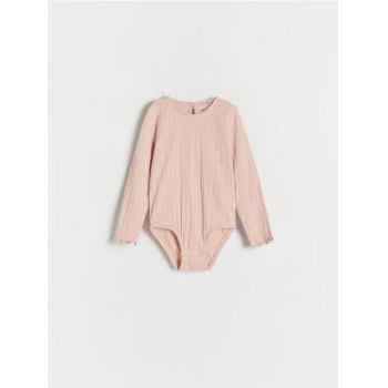 Reserved - Body din tricot striat de bumbac - roz-pudră
