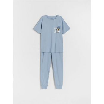 Reserved - Pijama din bumbac cu imprimeu - albastru