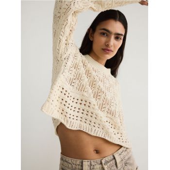 Reserved - Pulover din tricot ajurat - nude de firma original