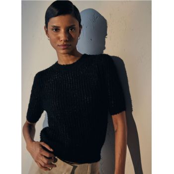 Reserved - Pulover din tricot structurat - negru