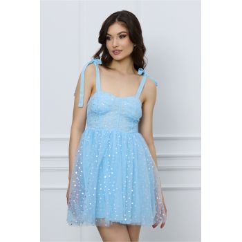 Rochie Doris bleu scurta cu stelute argintii ieftina