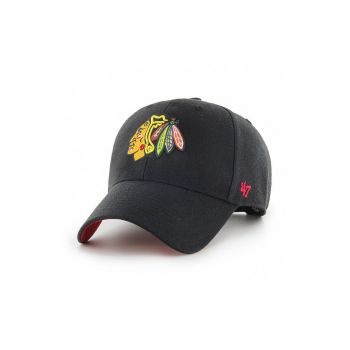 47brand șapcă NHL Chicago Blackhawks culoarea negru, cu imprimeu H-BLPMS04WBP-BKA