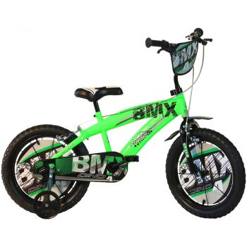 Bicicleta copii Dino Bikes 14' BMX negru si verde la reducere