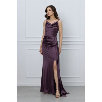 Rochie Arina mov cu fronseuri