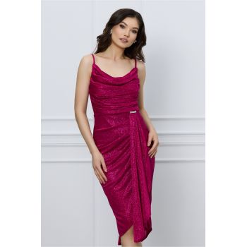 Rochie Lexi fucsia din lurex cu fronseuri