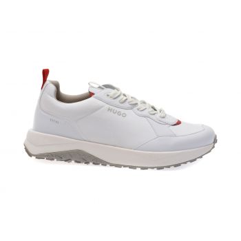 Pantofi sport HUGO albi, 7265, din material textil si piele ecologica de firma originali