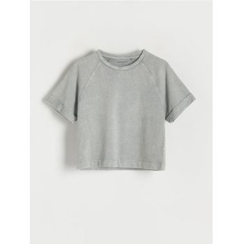 Reserved - Tricou din bumbac cu efect prespălat - gri deschis
