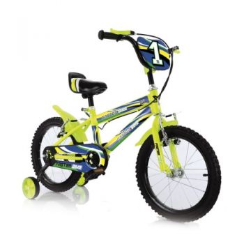 Bicicleta pentru copii 12 inch Magik BikesStartPro 2 frane de mana si roti ajutatoare Galben Neon la reducere
