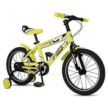 Bicicleta pentru copii 16 inch Magik Bikes StartPro 2 frane de mana roti ajutatoare Galben Neon la reducere