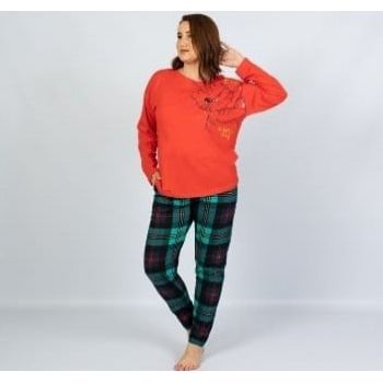 Pijama marimi mari din bumbac doua piese cu imprimeu jucaus   Pisica