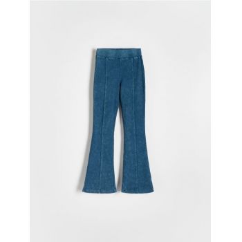 Reserved - Pantaloni flare cu efect prespălat - albastru-verzui